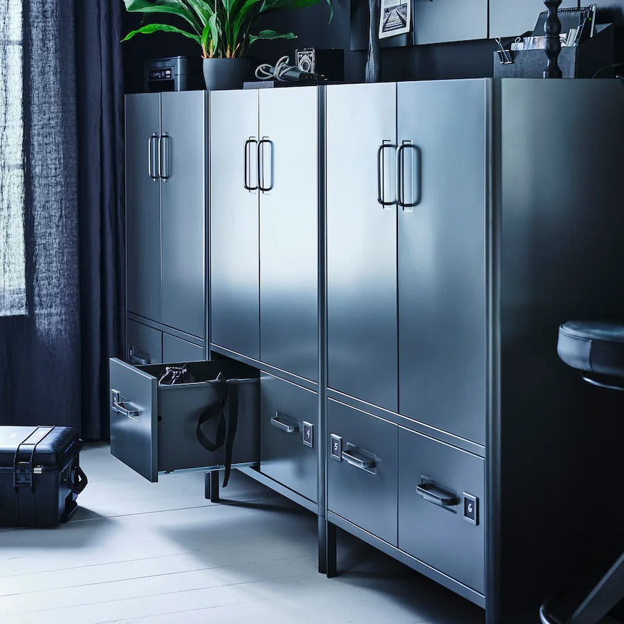 IDÅSEN Cabinet with doors and drawers, dark grey, 80x47x119 cm