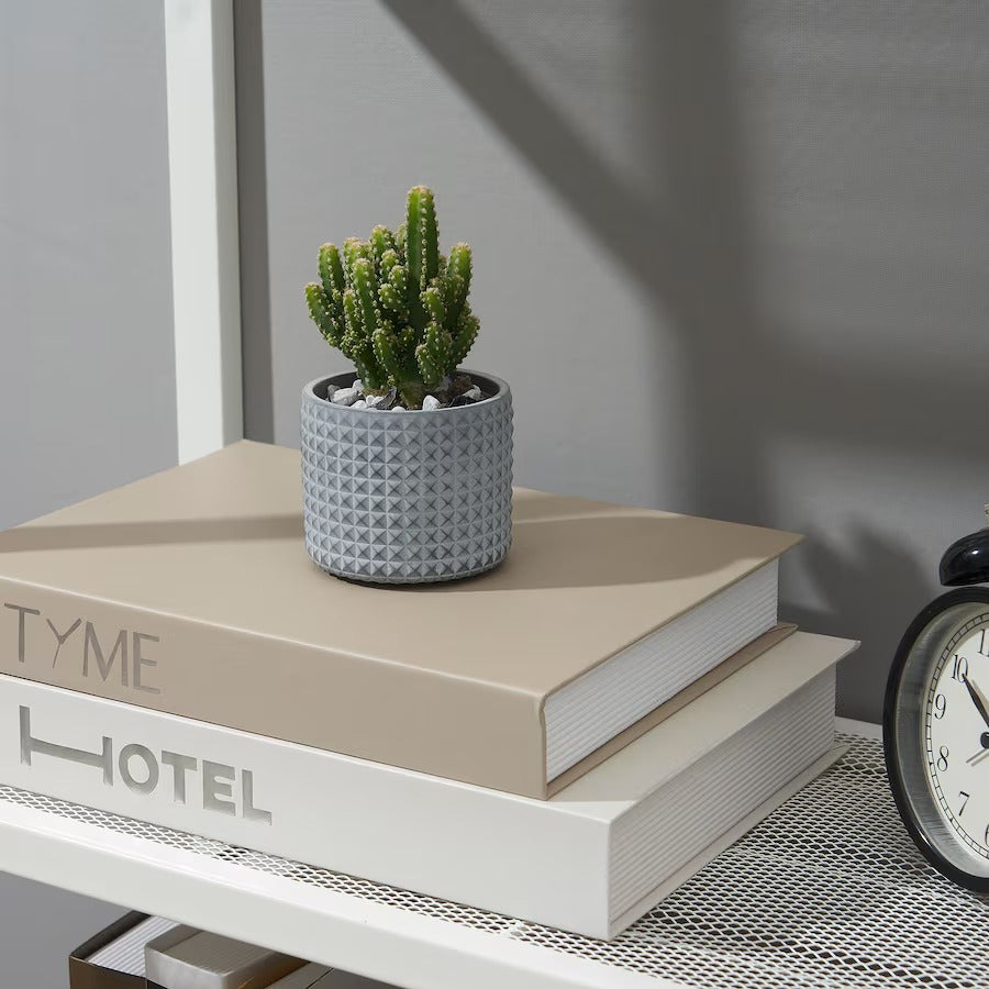 BÄCKDRÅG Plant pot, dotted surface/white grey, 15 cm