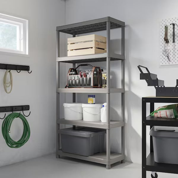 RUNMARÖ Shelving unit, dark grey indoor /outdoor, 90x40x182 cm