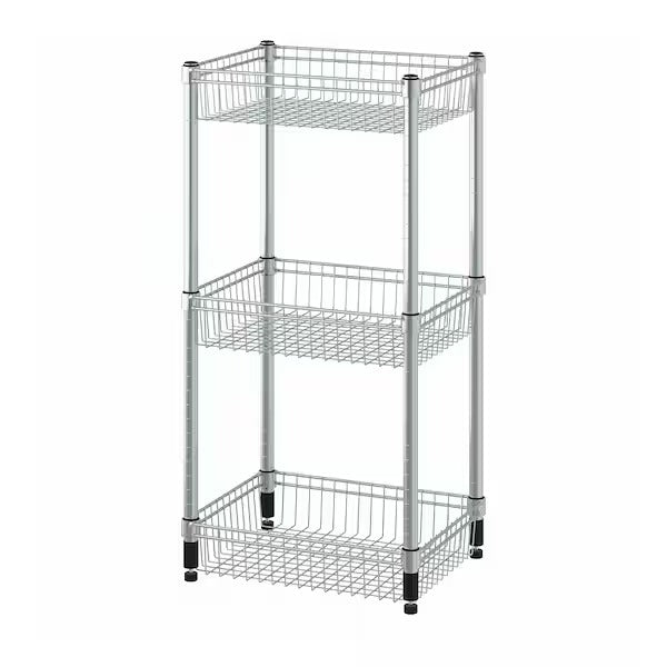 OMAR Shelving unit with 3 baskets, galvanised, 92x36x94 cm