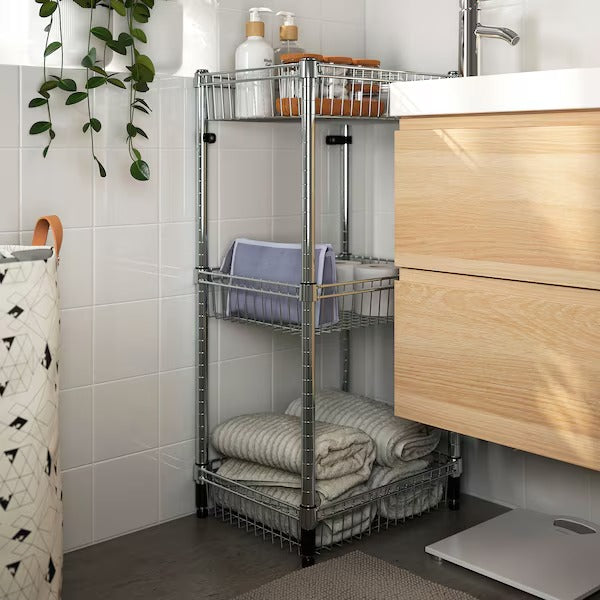 OMAR Shelving unit with 3 baskets, galvanised, 92x36x94 cm