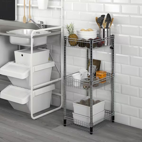 OMAR Shelving unit with 3 baskets, galvanised, 92x36x94 cm