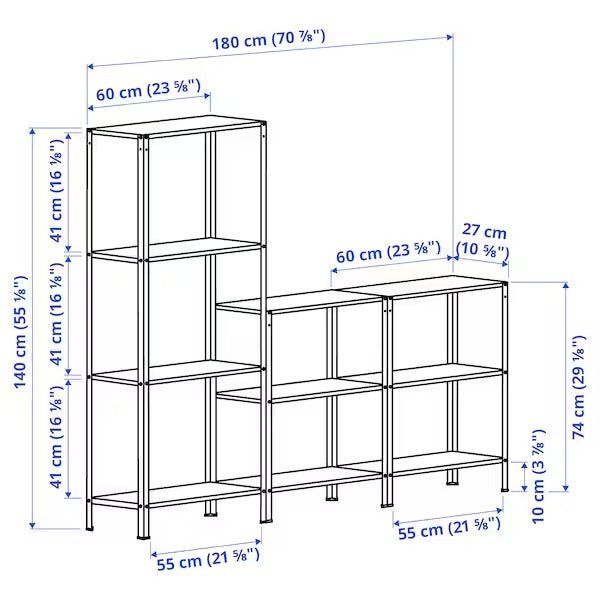 HYLLIS Shelving unit in/outdoor, 180x27x74-140 cm