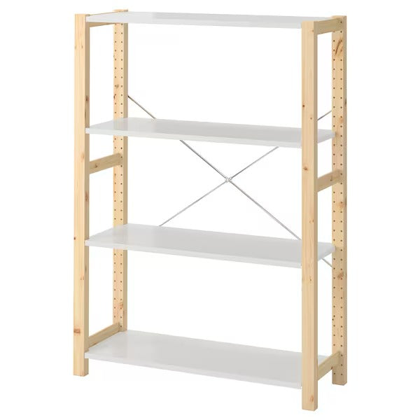 IVAR Shelving unit, pine/metal white, 89x30x124 cm