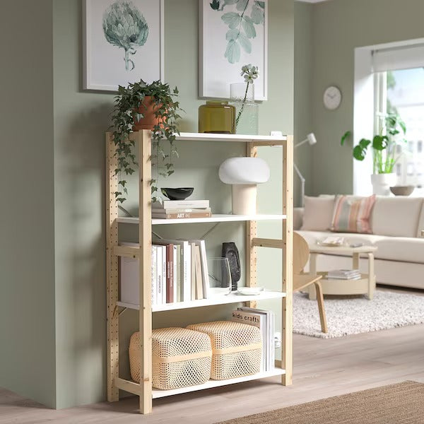 IVAR Shelving unit, pine/metal white, 89x30x124 cm