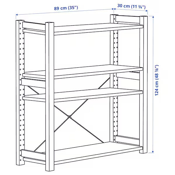 IVAR Shelving unit, pine/metal white, 89x30x124 cm