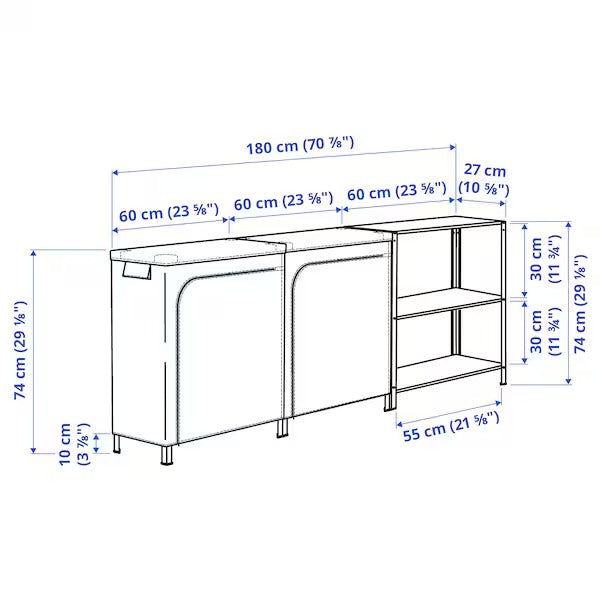 HYLLIS Shelving units with covers, transparent, 180x27x74 cm