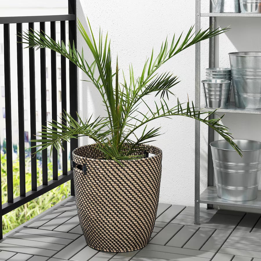 RÅGKORN Plant pot, in/outdoor dark grey/beige, 24 cm