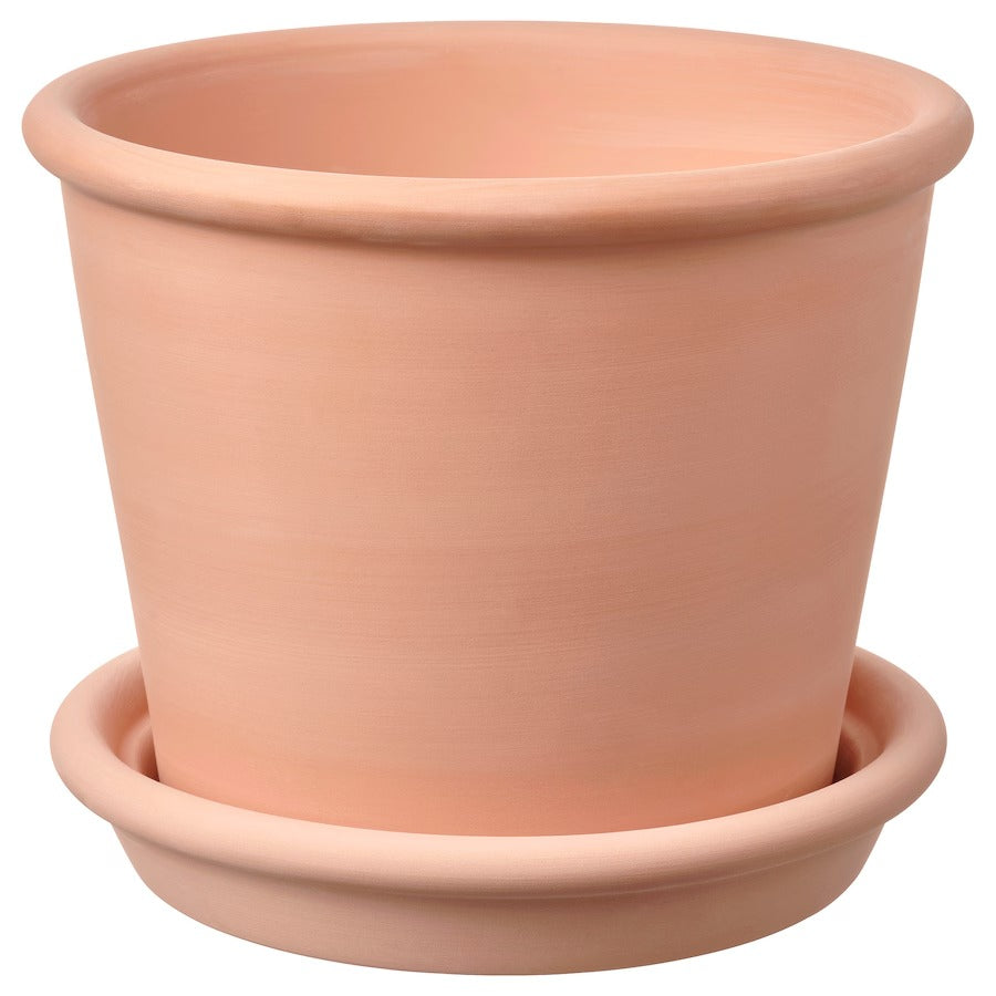 MUSKOTBLOMMA Plant pot with saucer, in/outdoor terracotta, 12 cm