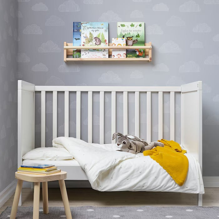 LENAST Duvet cover 1 pillowcase for cot, white, 110x125/35x55 cm