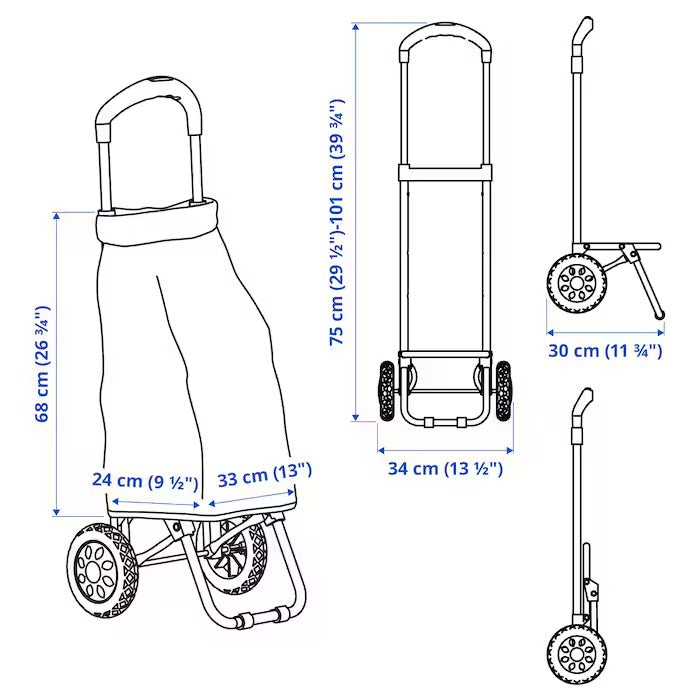 RADARBULLE Shopping bag on wheels, black, 33x24x68 cm/38 l