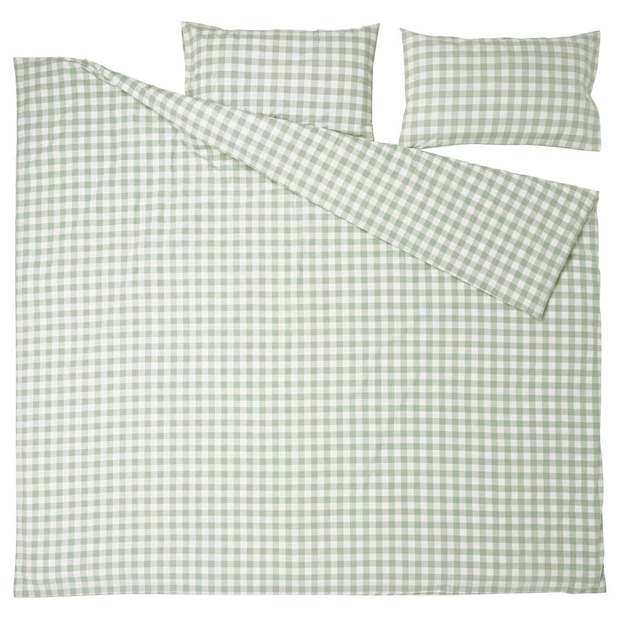 EKTANDVINGE Duvet cover and 2 pillowcases, anthracite white/check, 240x220/50x80 cm