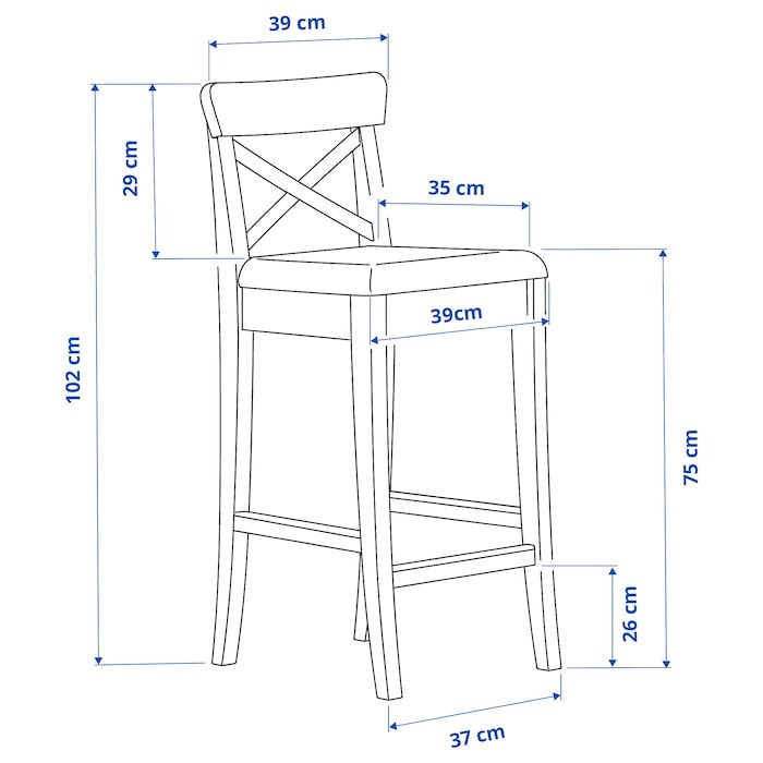 INGOLF Bar stool with backrest, white/Hallarp beige, 65 cm