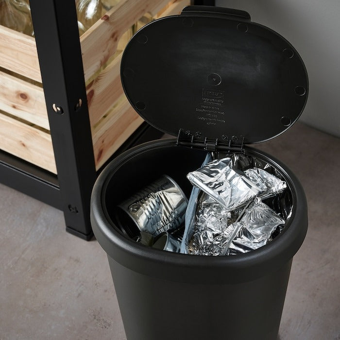 HÖLASS Bin with lid, black, 8 l