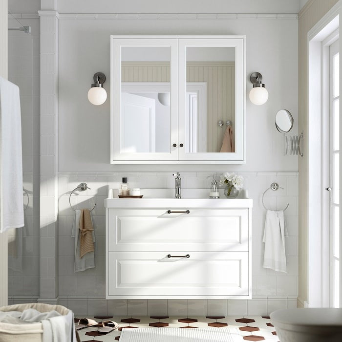 TÄNNFORSEN Mirror cabinet with doors, white, 60x15x95 cm