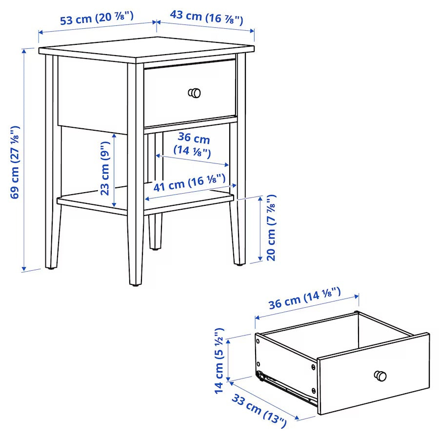 GULLABERG Bedside table, with 1 drawer with shelf/white, 53x43x69 cm