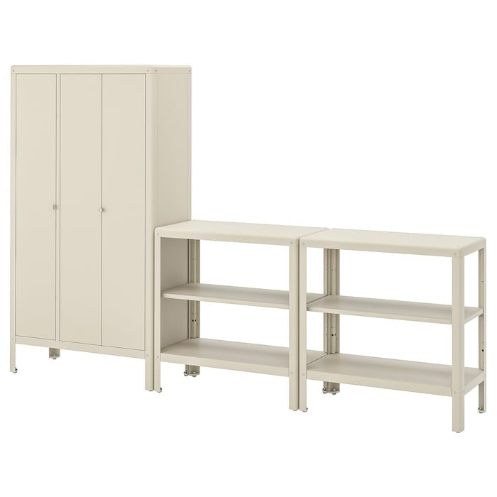 KOLBJÖRN Shelving unit with cabinet, beige, 171x37x161 cm