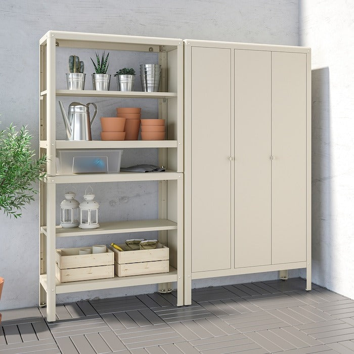 KOLBJÖRN Shelving unit with cabinet, beige, 171x37x161 cm