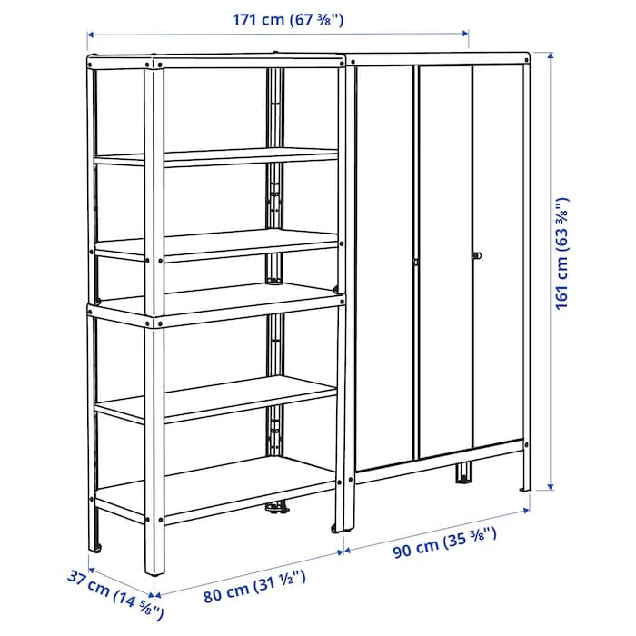 KOLBJÖRN Shelving unit with cabinet, beige, 171x37x161 cm