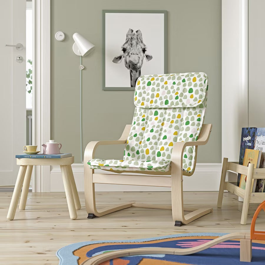 POÄNG Children's armchair, birch veneer/Skogbo animal pattern
