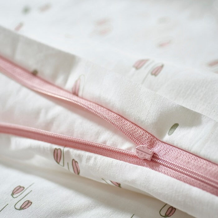 GULDVÄVARE Duvet cover 1 pillowcase for cot, white/floral pattern, 110x125/35x55 cm