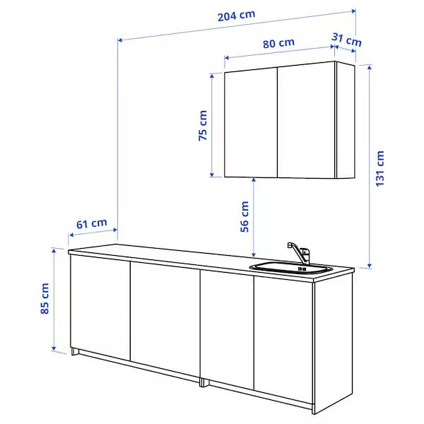 KNOXHULT Kitchen, white, 204x61x220 cm
