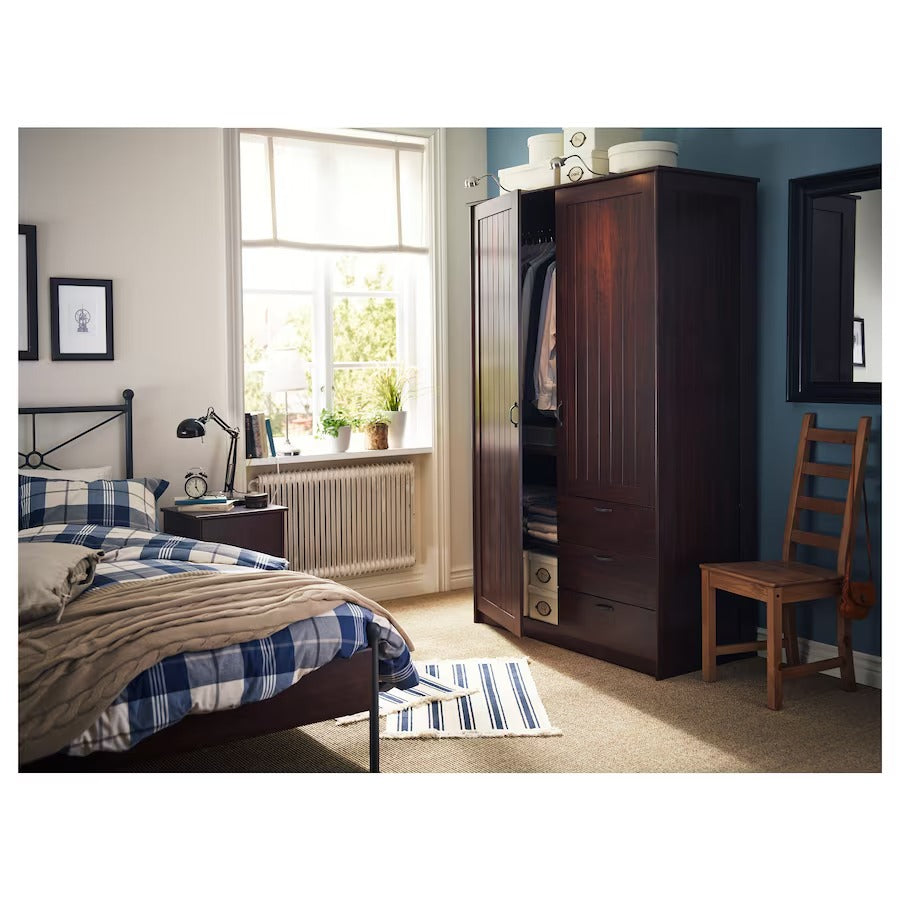 MUSKEN Wardrobe with 2 doors+3 drawers, brown, 124x60x201 cm