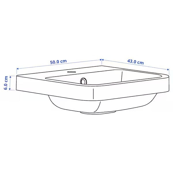 New BACKSJÖN Semi-recessed wash-basin w watr trp, white, 50x43 cm