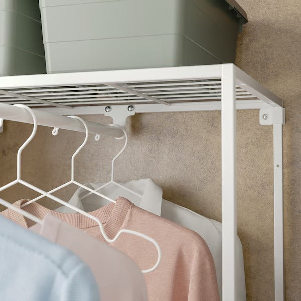 JOSTEIN Shelving unit with clothes rod, in/outdoor/wire white, 81x166/270x180 cm