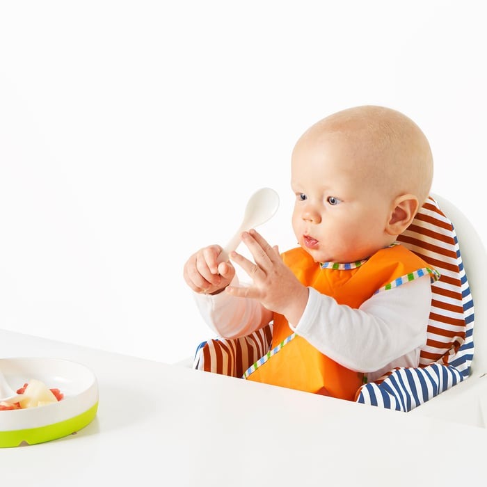 BÖRJA Feeding spoon and baby spoon, white/Green