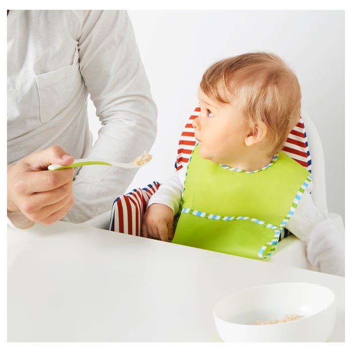 BÖRJA Feeding spoon and baby spoon, white/Green