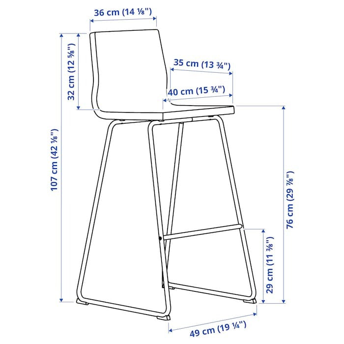 LILLÅNÄS Bar stool, chrome-plated/Gunnared dark grey, 76 cm