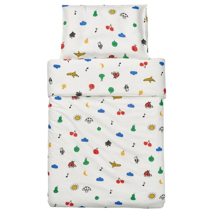 GRÖNFINK Duvet cover 1 pillowcase for cot, multicolour, 110x125/35x55 cm