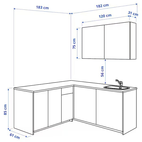 KNOXHULT Kitchen, white, 182x183x220 cm