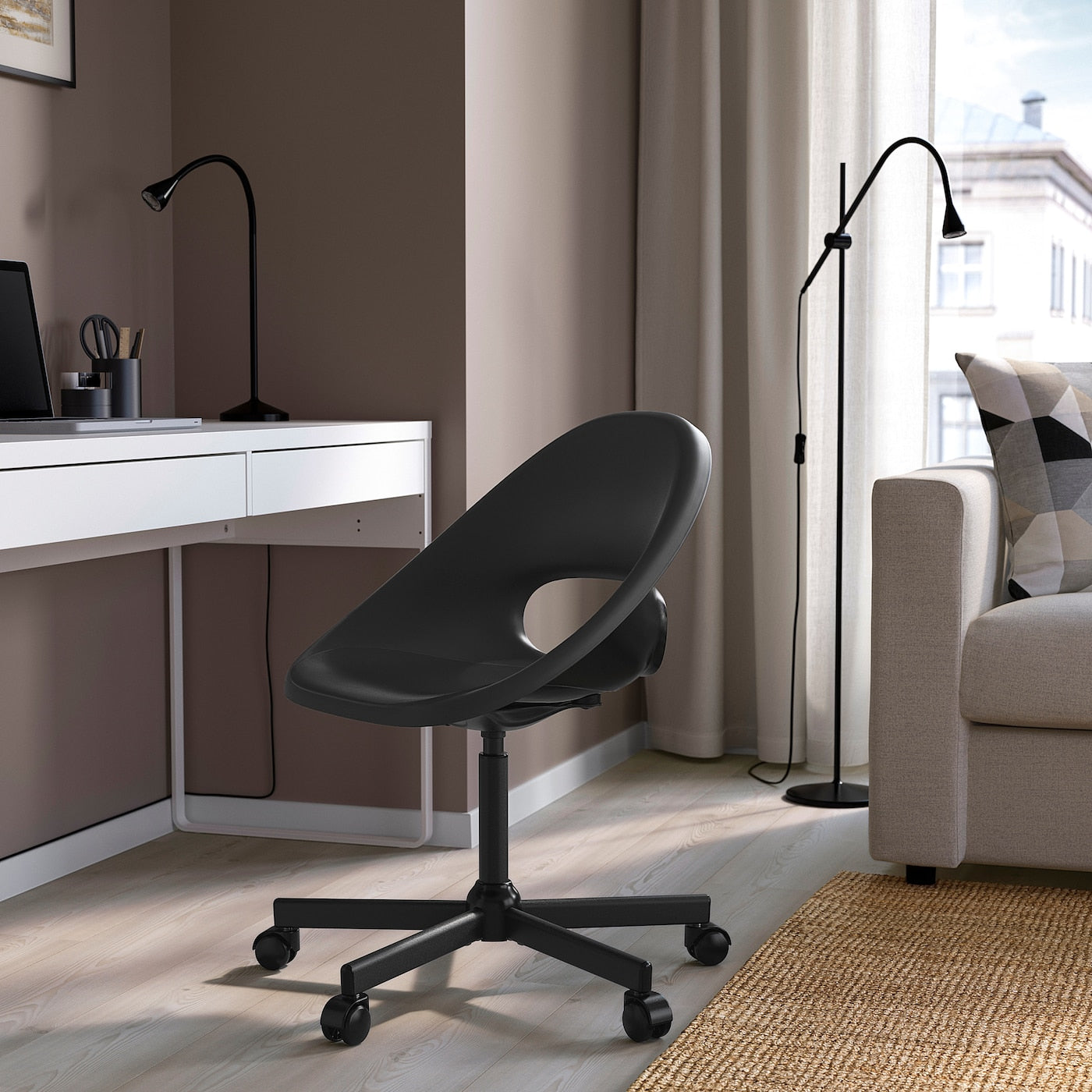 ELDBERGET / MALSKÄR Swivel chair, beige/white