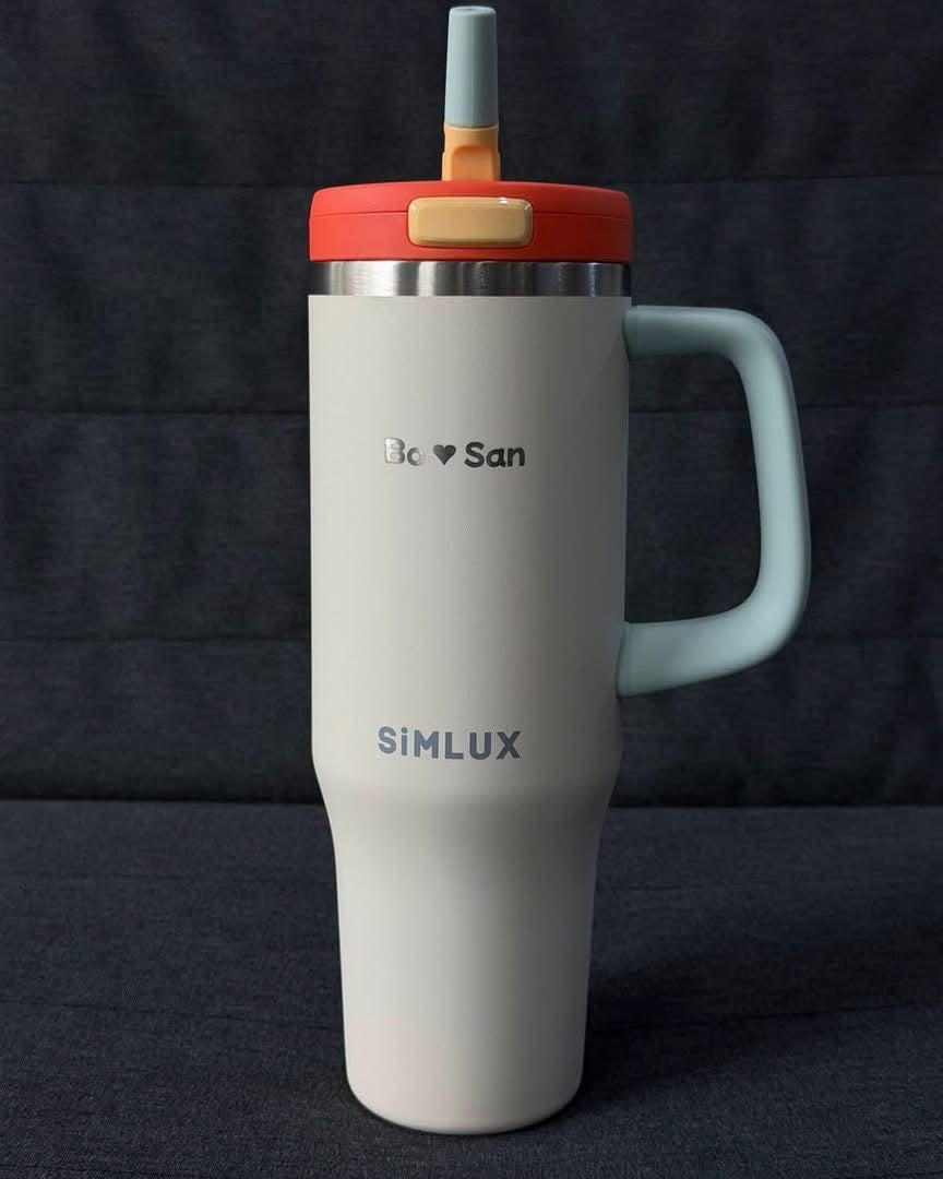 SiMLUX tumbler engraved with Bo and San and a heart