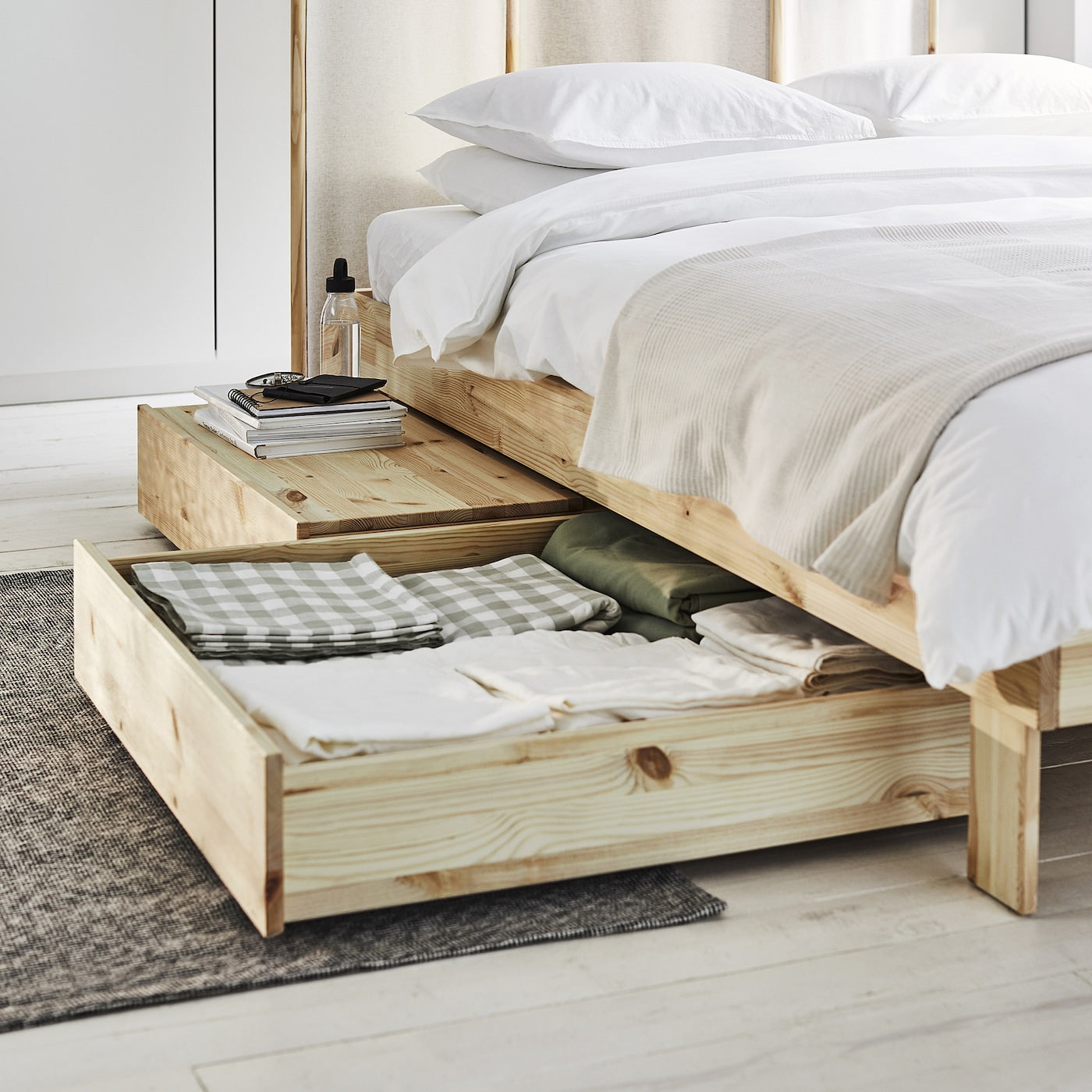 GLAMBERGET Extendable bed with storage - pine 80-160x200 cm