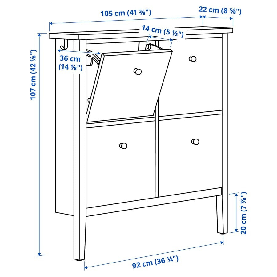 GULLABERG Shoe cabinet with 4 compartments, grey, 105x22x107 cm