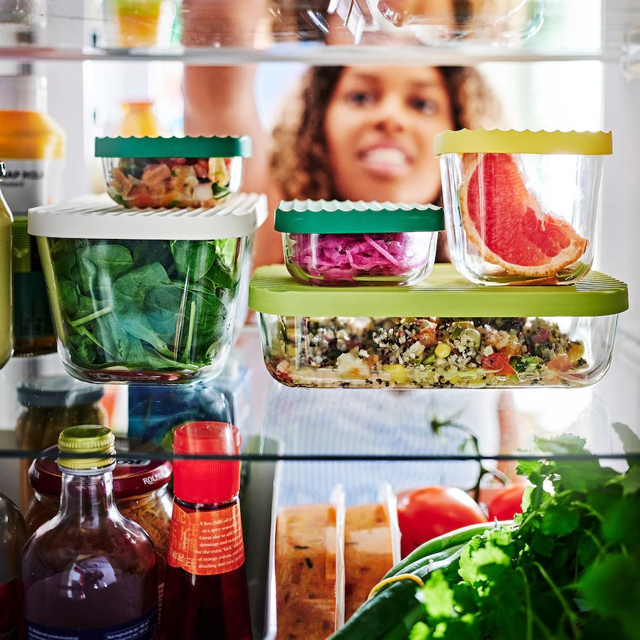 HAVSTOBIS Food container with lid, set of 5, transparent/multi colour