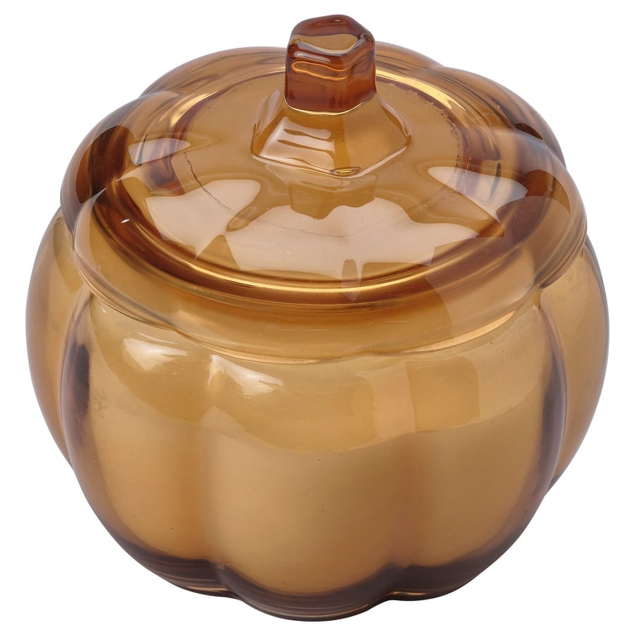 HÖSTAGILLE Scented candle in glass, 2 wicks, Spiced pumpkin/brown, 40 hr