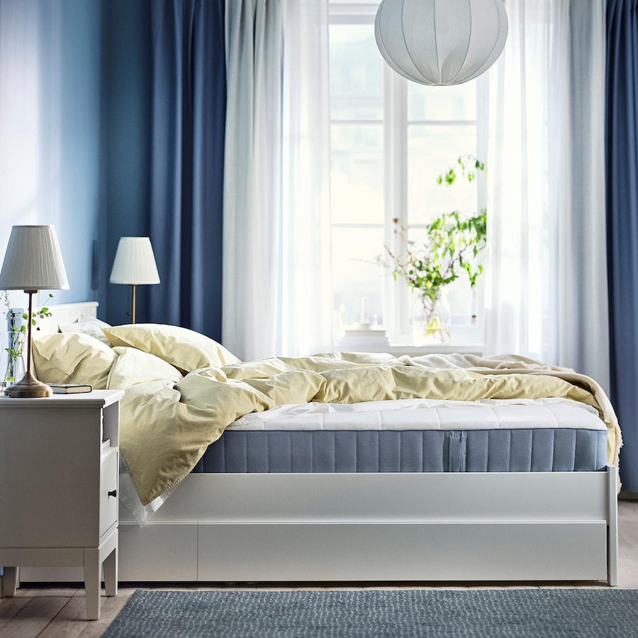 VESTERÖY Pocket sprung mattress, extra firm/light blue, 150x200 cm
