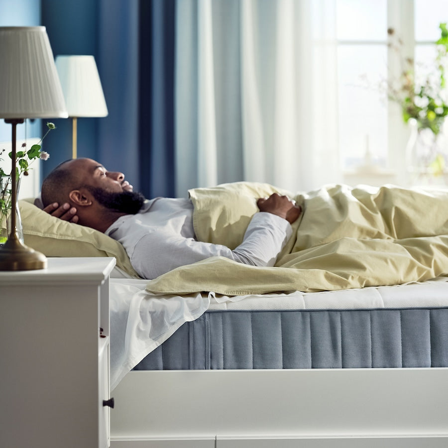 VESTERÖY Pocket sprung mattress, extra firm/light blue, 150x200 cm