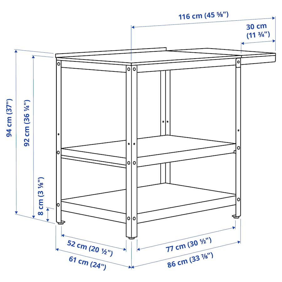 GRILLSKÄR Kitchen island w side table, stainless steel/outdoor, 93/116x61 cm