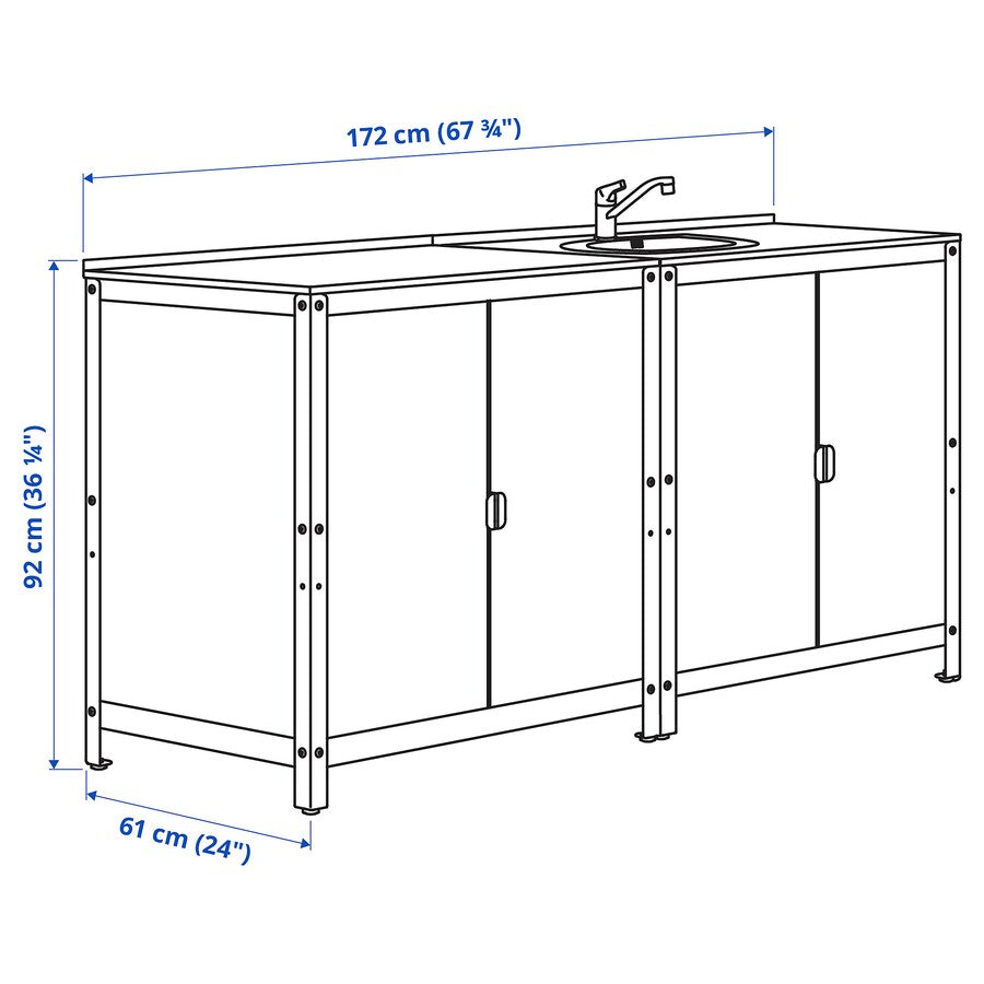 GRILLSKÄR Kitchen sink unit/cabinet, outdoor, stainless steel, 172x61 cm