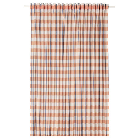 GLANSHAGTORN Curtain, 1 piece, with heading tape orange/white blue, 300x250 cm