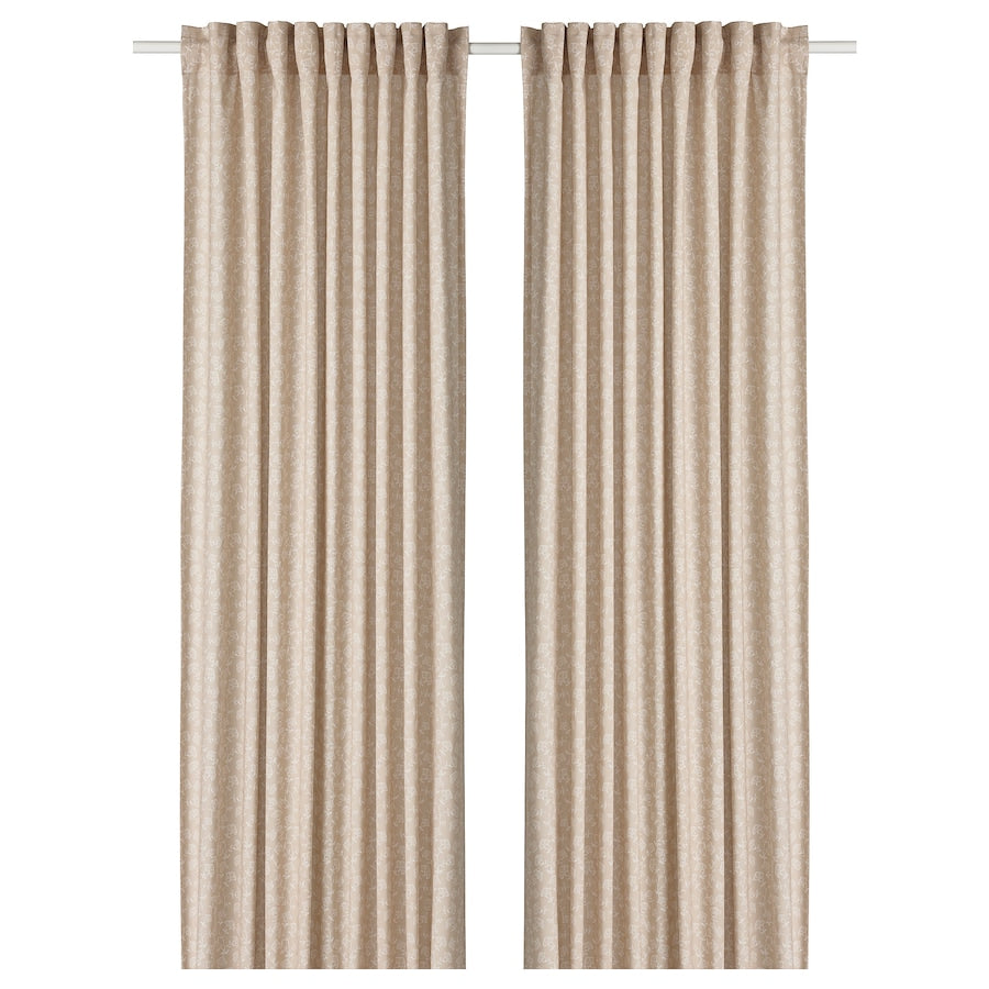 TRYSTÄVMAL Curtains, 1 pair, with heading tape/beige white, 145x250 cm