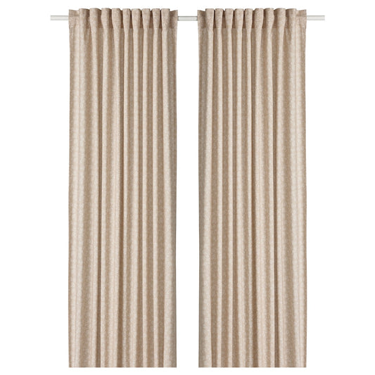TRYSTÄVMAL Curtains, 1 pair, with heading tape/beige white, 145x250 cm