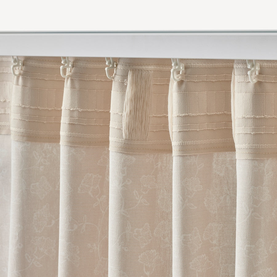 TRYSTÄVMAL Curtains, 1 pair, with heading tape/beige white, 145x250 cm