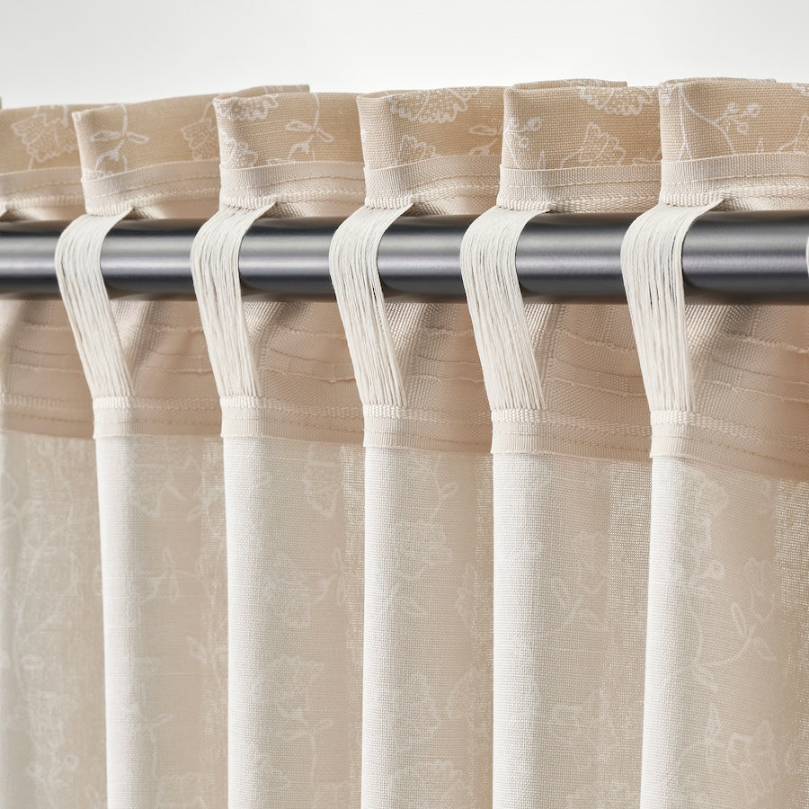 TRYSTÄVMAL Curtains, 1 pair, with heading tape/beige white, 145x250 cm