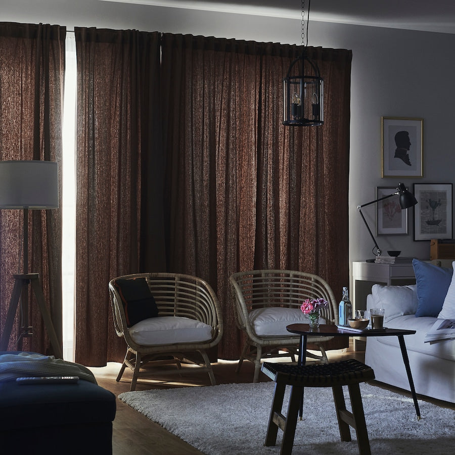 TIBAST Room darkening curtains, 1 pair, with heading tape/dark red, 145x250 cm